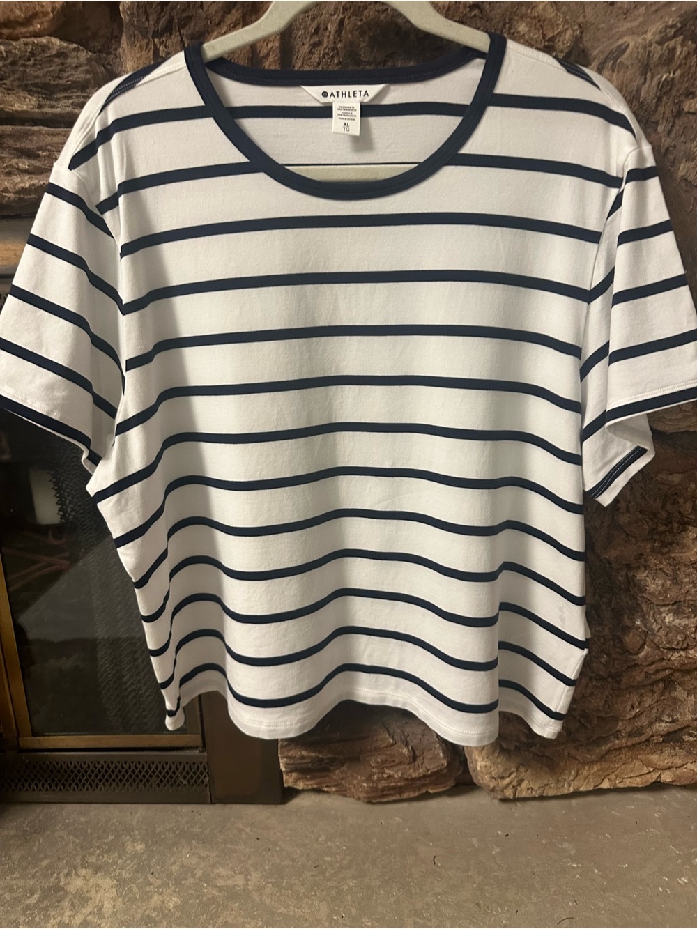 Athleta Women’s Essential White & Navy Striped Tee